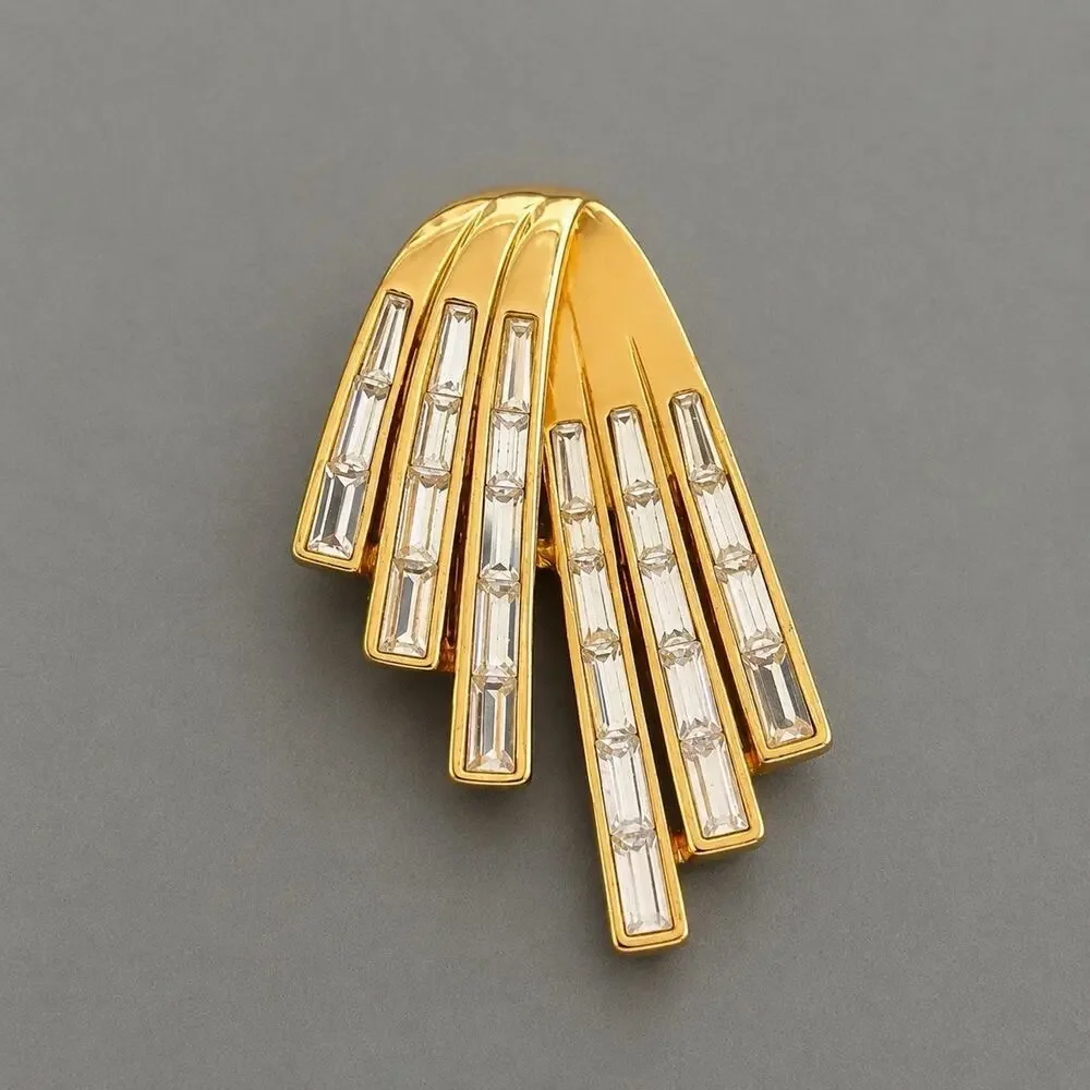 Vintage Gold Tone Rhinestone Pendant Slide Art Deco Style Channel Set 1.5